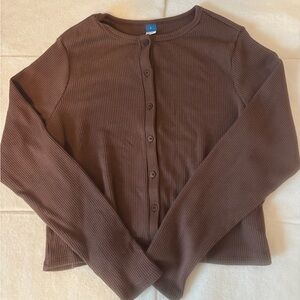 Old Navy Brown Ribbed Button-Up Shirt